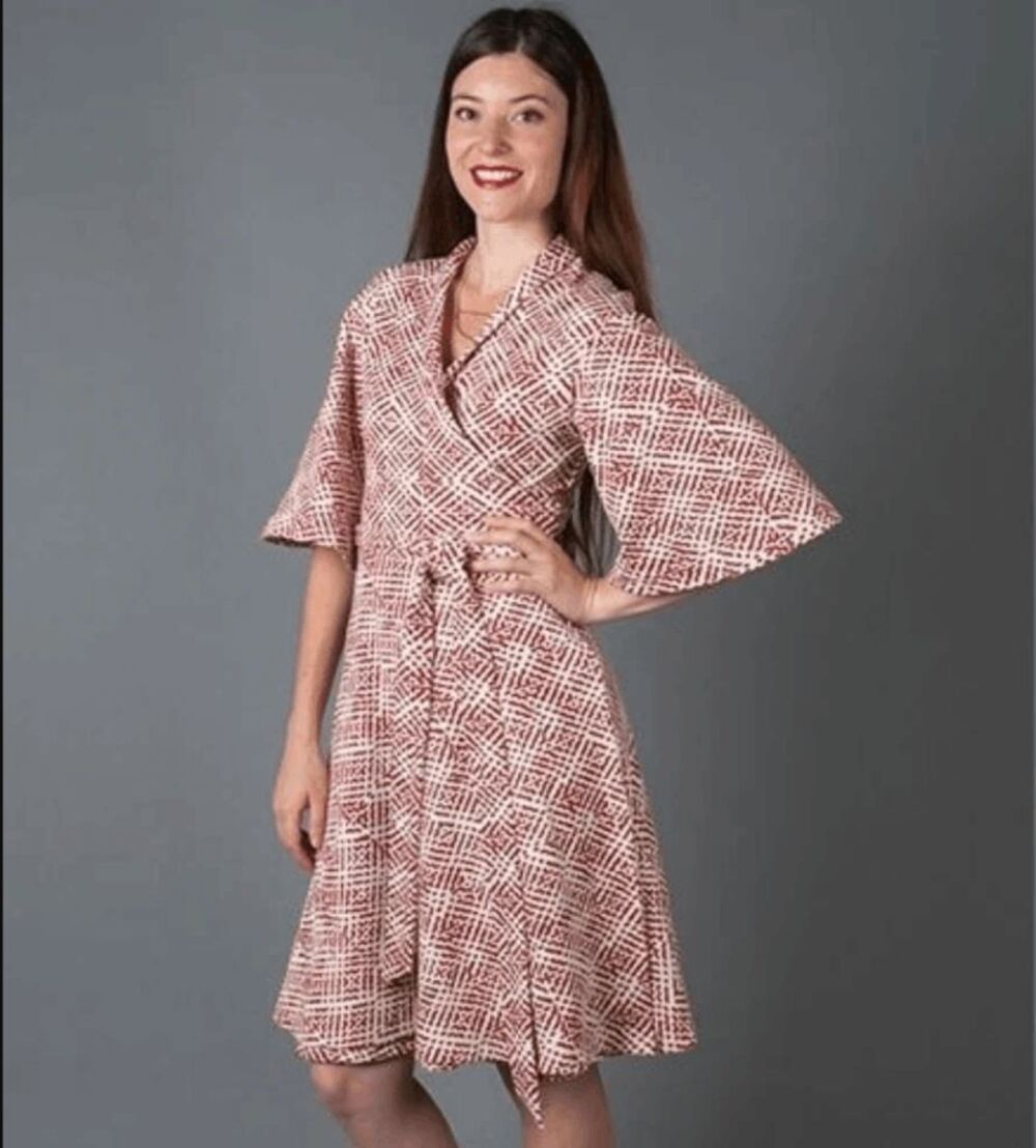 New Betabrand Red Ready Set Go Kimono Bell Sleeve Wrap Dress Large